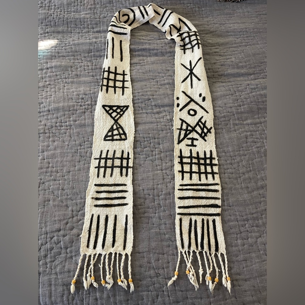 Indigo West African Bogolanfini Mud Cloth Mali Table Runner Scarf Wall Tradition